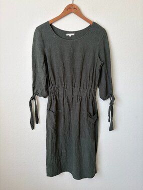 Le Lis Dress Womens Small Olive Green 100% Cotton Tie Pockets Midi Utility S